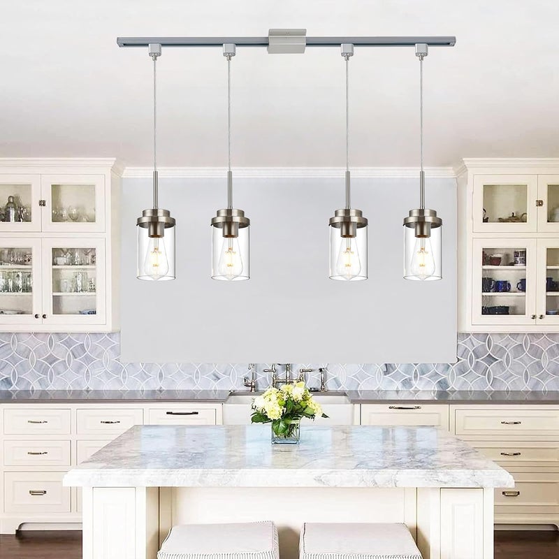 MELUCEE 4 Pack H Track Lighting Pendants Brushed Nickel Ceiling Track Hanging Light Fixtures with Clear Glass Shades, Compatible with H Type Track Lighting Rail, E26 Socket - Image 3